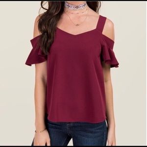 Maroon cold shoulder top